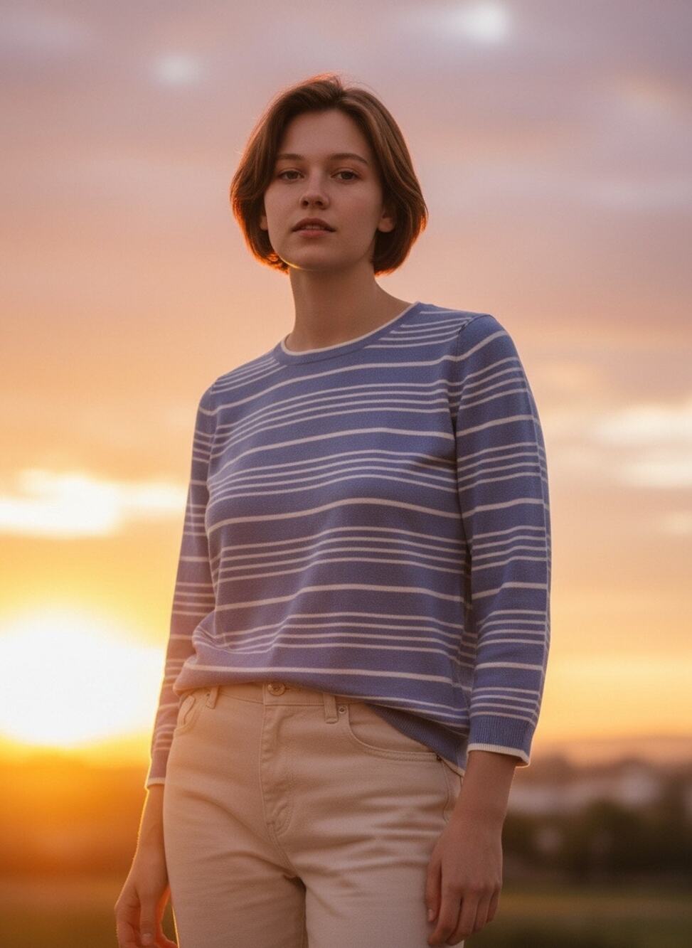 J. Crew Italian Cashmere Lightweight Sweater Blue White Stripe Size S 38815